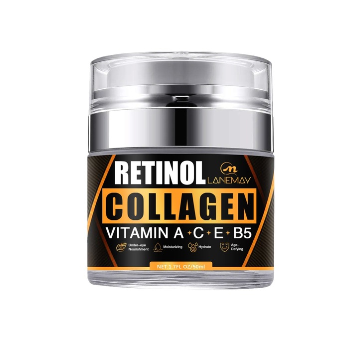 Retinol arckrém – Természetes ránctalanító krém – Öregedésgátló arckrém kollagénnel és hialuronsavval – Hidratálja, megújítja és védi a bőrét 50 ml