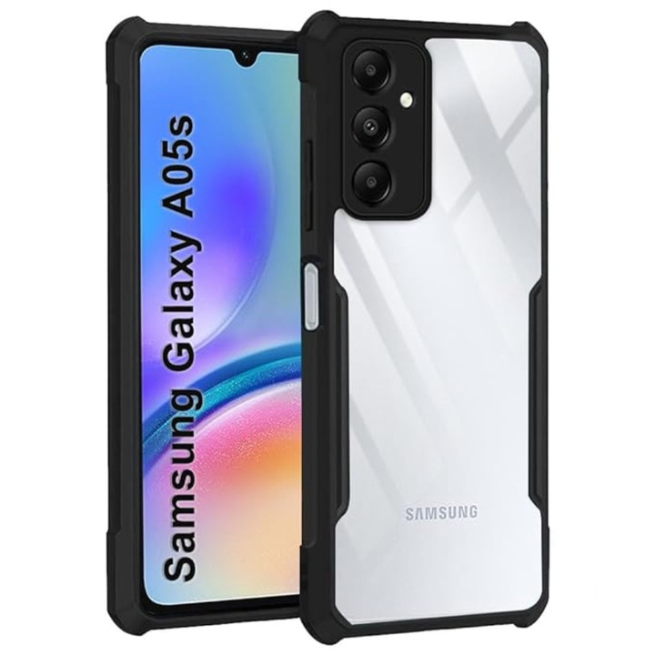 Husa Compatibil cu Telefon de Protectie Hybrid Armor GEO, Compatibila cu Samsung Galaxy A05S, Negru/ Transparent