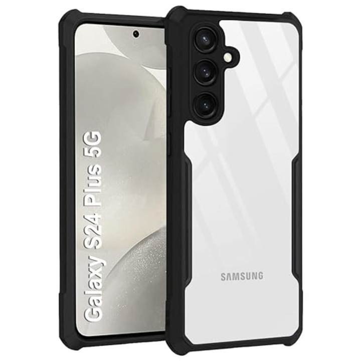 Калъф, съвместим с телефон Hybrid Armor GEO Protection, съвместим с Samsung Galaxy S24 Plus, черен/прозрачен