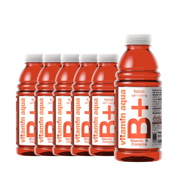 Apa cu Vitamine B+, cu gust de mere si zmeura, 6 x 0.6 L, Vitamin