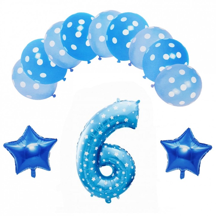 Set aranjament baloane cifra 6, albastru, 12 piese