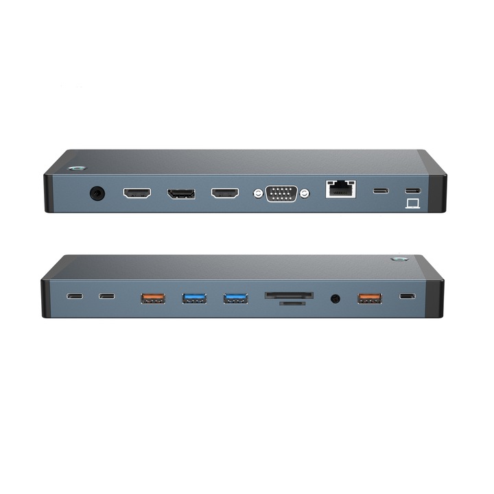 Докинг станция 18 в 1 USB Type-C, 2*USB-C 3.1 Gen 2, 1*DP 1.4 8K, 2*HDMI 2.0 4K, 1*VGA, 1*RJ45 Gigabit LAN, 1*Thunderbolt 4 Data, 1*PD 100W, 3*USB 3.0, 1*SD/TF (5GB), 1*3,5 мм аудио жак, 1*USB A QC 18W, 1*USB-C QC 100W, DC 240W, LUVLU™