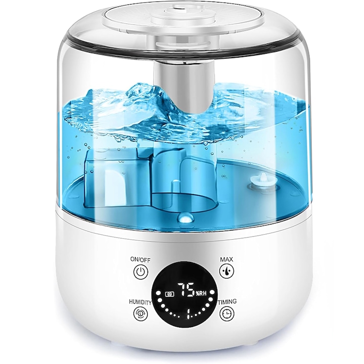 Umidificator de Aer Elindor® Ultrasonic Profesional, cu Abur Rece, cu Difuzor Aromaterapie, Rezervor 3L, pentru Casa, Birou, Living, Dormitor, Camera Bebe de 33m², Umidificare Reglabila, Silentios 30db, Inchidere Automata, Alb