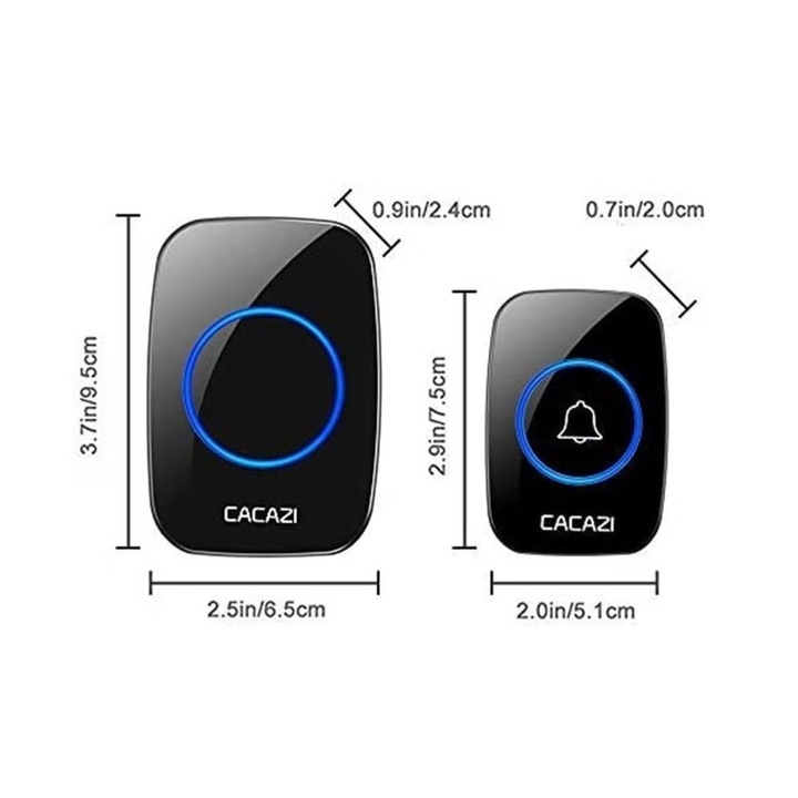 Sonerie wireless, rezistenta la apa, 38 de tonuri, 3 volume, blitz LED, negru