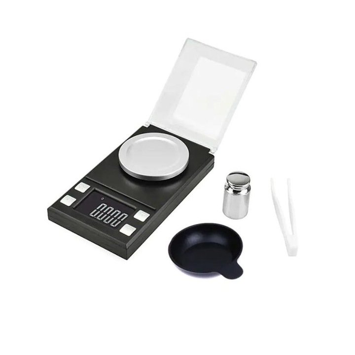 Cantar pentru bijuterii cu precizia de 0.001g, Chigoods, Functie de calibrare, Functie TARE, Functia COUNT, Oprire automata, Aducere la zero, 6 unitati de masura, 100 g greutate maxima cantarita