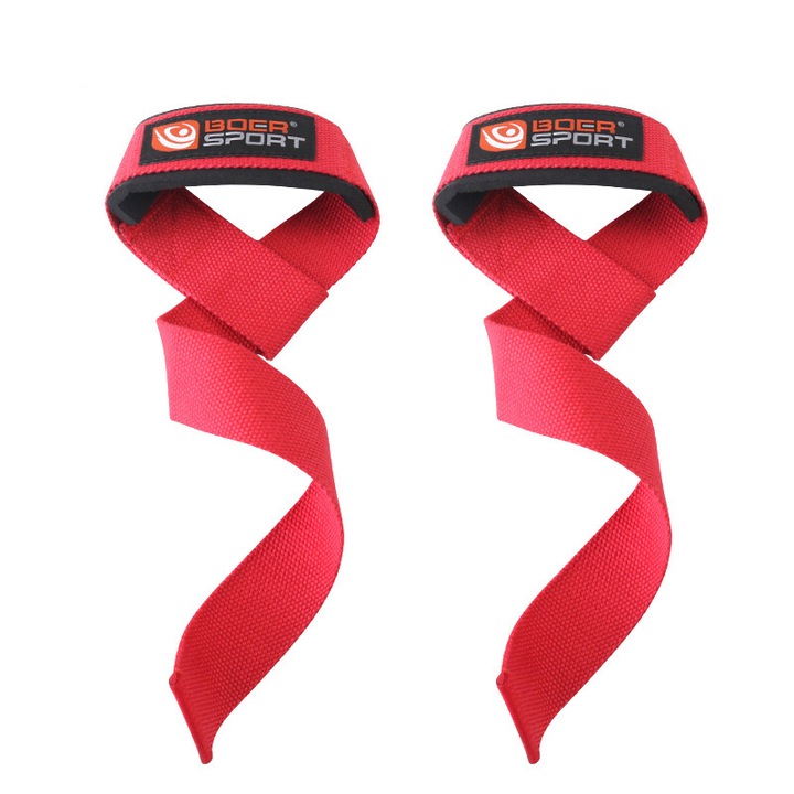 Set 2 protectii pentru incheieturi pentru ridicare greutati, BOER SPORT, Poliester/Nylon, Rosu