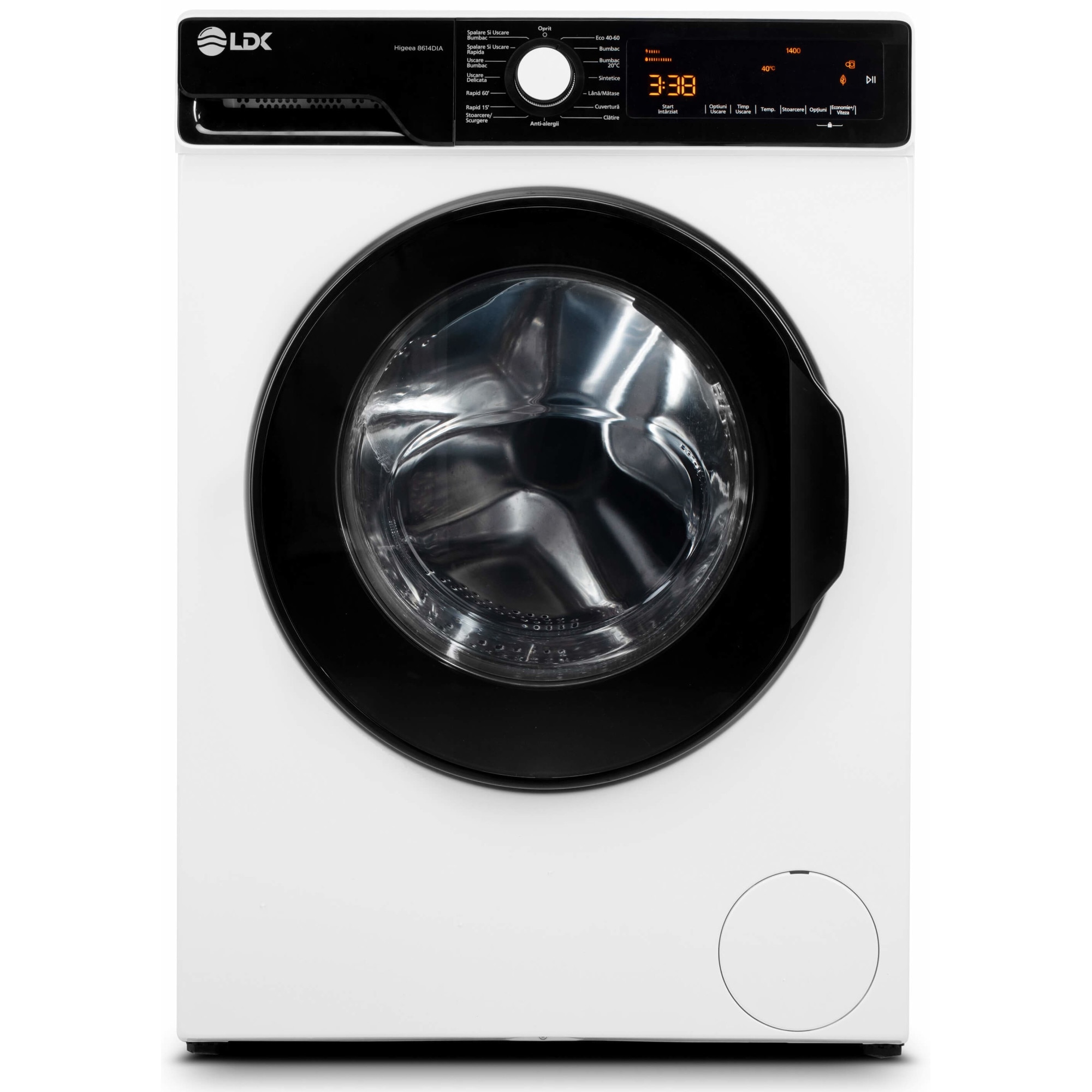 Masina de spalat rufe cu uscator LDK Higeea 8614DIA, 8 Kg spalare, 6 kg uscare, Clasa E, Prespalare, Calcare usoara, Anti-Alergic, Selectare timp uscare, Selectare nivel temperatura, Amanare pornire, Motor inverter, Alb