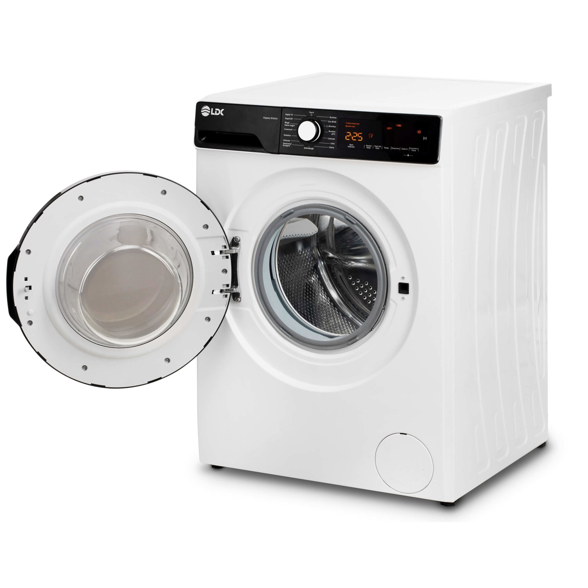 Masina de spalat rufe LDK Higeea 914 DIA, 9 Kg, Clasa A, 1400 rpm, 15 Programe, Anti-Alergic, Selectare nivel murdarie, Selectare tip pata, Prespalare, Amanare pornire, Calcare usoara, Motor inverter, Alb