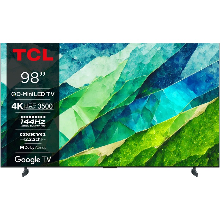Телевизор TCL MiniLed 98C855, 98"(248 см), Smart Google TV, 4K Ultra HD, 100Hz, Клас F (Модел 2024)