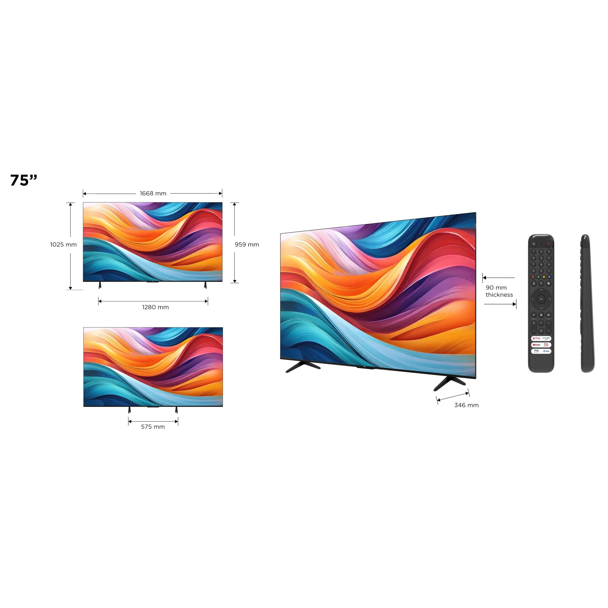Televizor TCL QLED 75T7B, 190 cm, 4K Ultra HD, Smart Google TV, Clasa F
