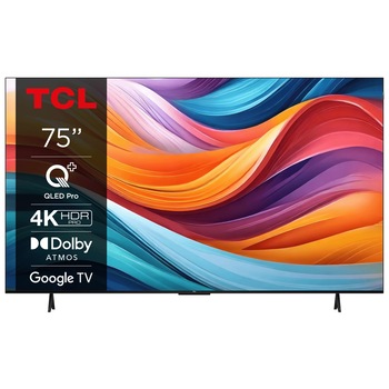 Televizor TCL QLED 75T7B, 190 cm, 4K Ultra HD, Smart Google TV, Clasa F
