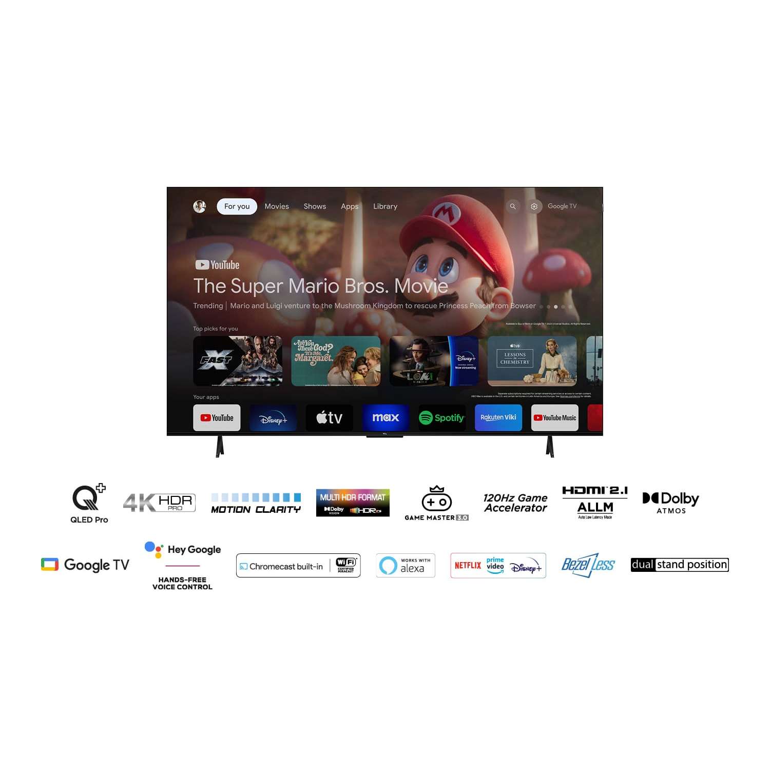 Televizor TCL QLED 75T7B, 190 cm, 4K Ultra HD, Smart Google TV, Clasa F