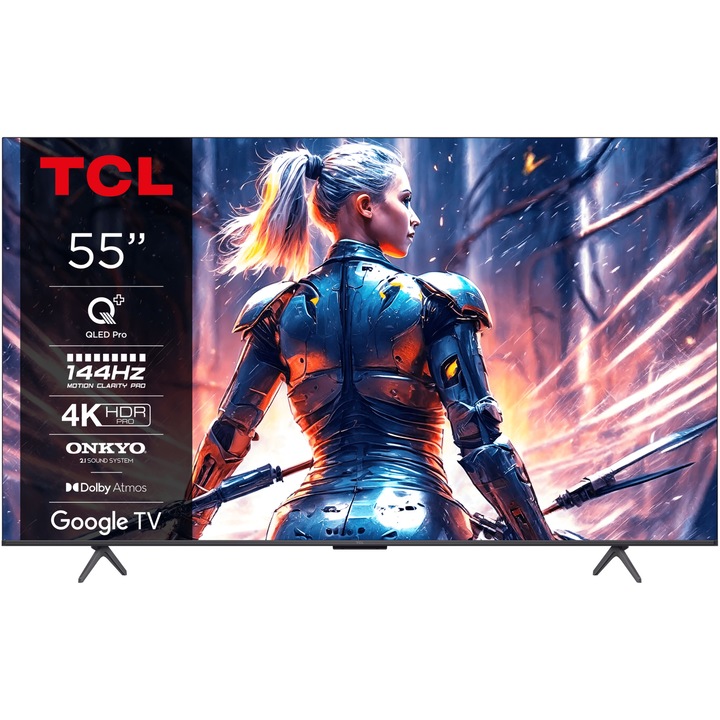 Televizor TCL QLED 55T8B, 139 cm, Smart Google TV, 4K Ultra HD, 100Hz, Clasa E (Model 2024)