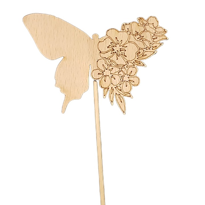 Pattogatott kukoricával pillangó topper, természetes fa, 10 cm, ArtemisGift