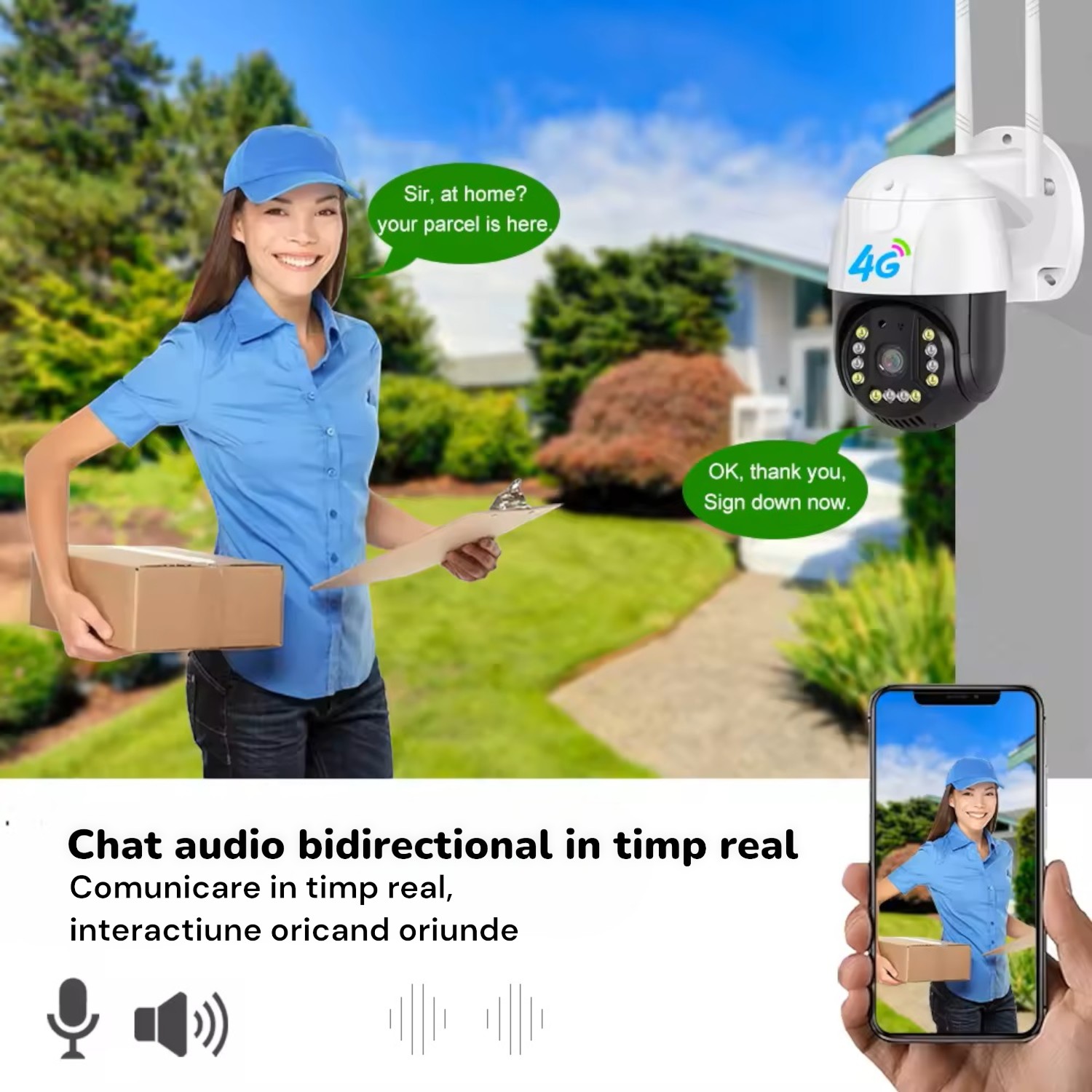 Camera Cu Sim Camera De Supraveghere Video Cu SIM EmmaShop®, conexiune 4G, Full HD ...