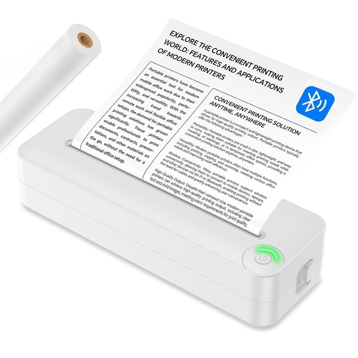 Преносим термопринтер A4, EXCITAT®, преносим, Bluetooth, USB, съвместим с iOS/Android/Windows/MAC/Linux, безжичен, приложение, бял