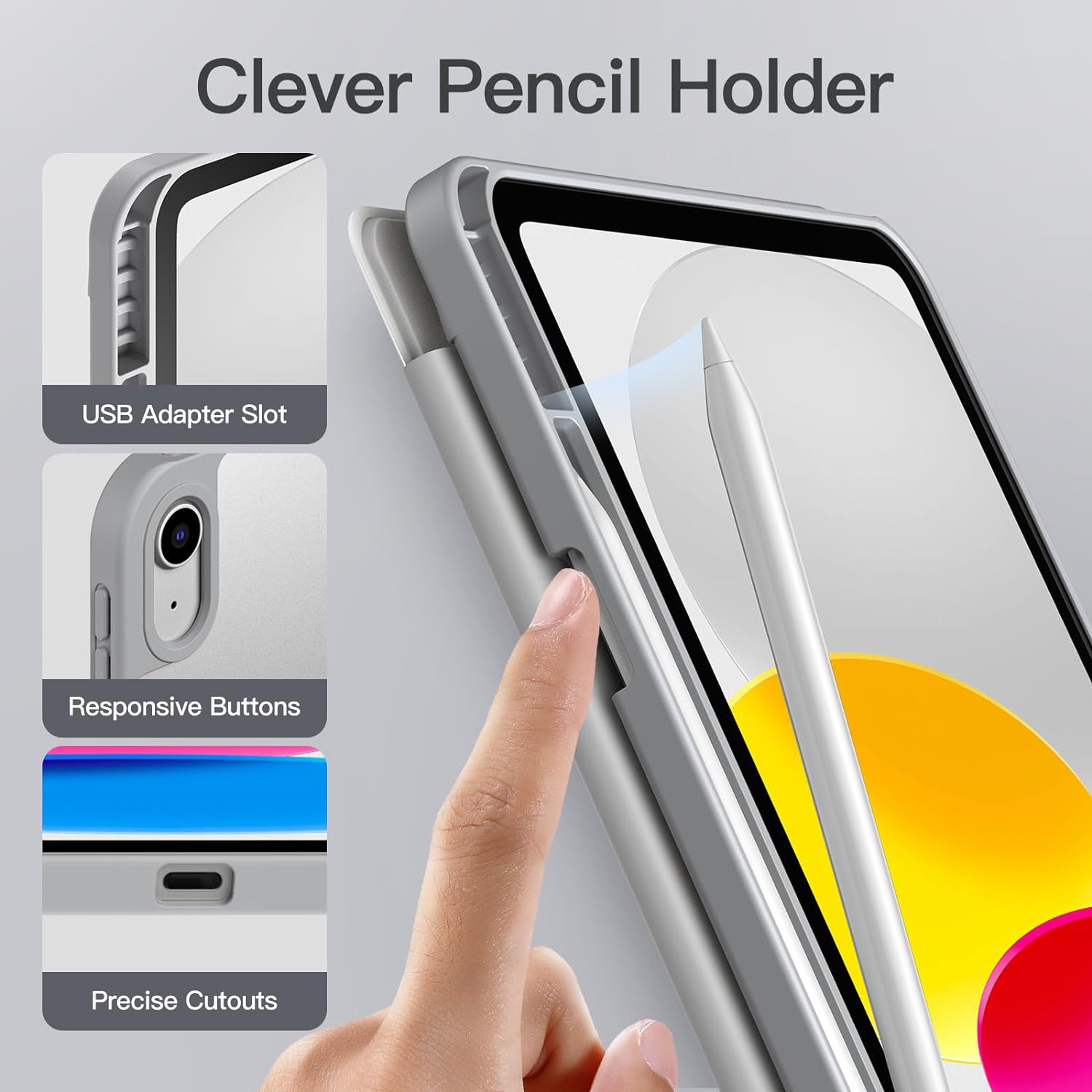 Husa protectie tableta, TPU/Policarbonat, Husa tableta de protectie Compatibila Apple iPad 10.9 inch 2022, suport pentru creion, Argintiu