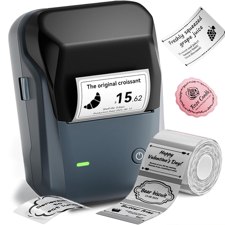 Imprimanta portabila de etichete termica, Excitat®, iOS si Android, pentru intreprinderi mici, adrese, birouri, albastru negru