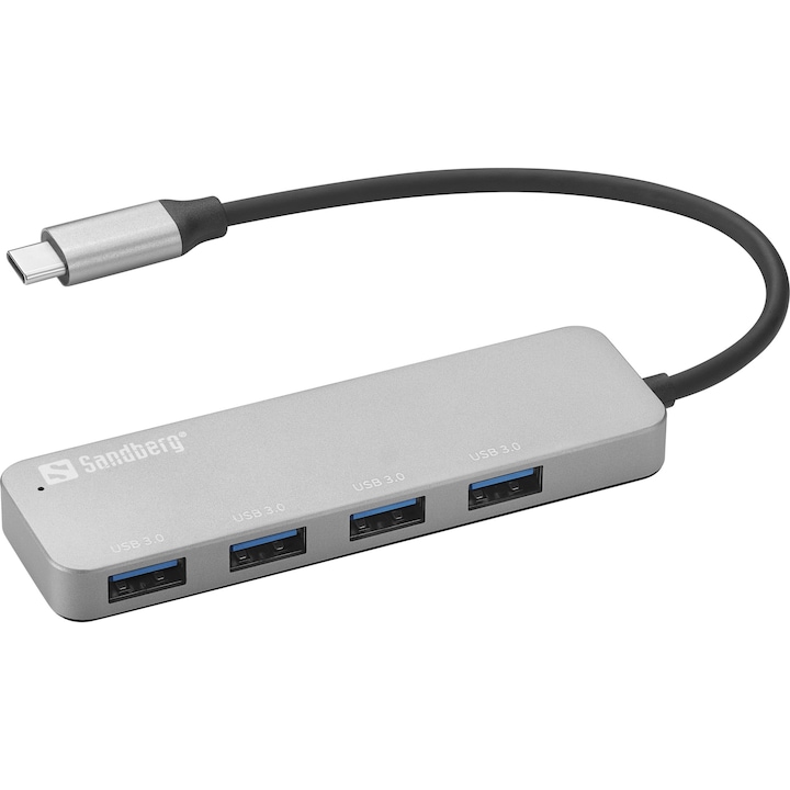 Хъб USB Sandberg 336-20, 1xUSB-C към 4xUSB 3.0, алуминиев корпус