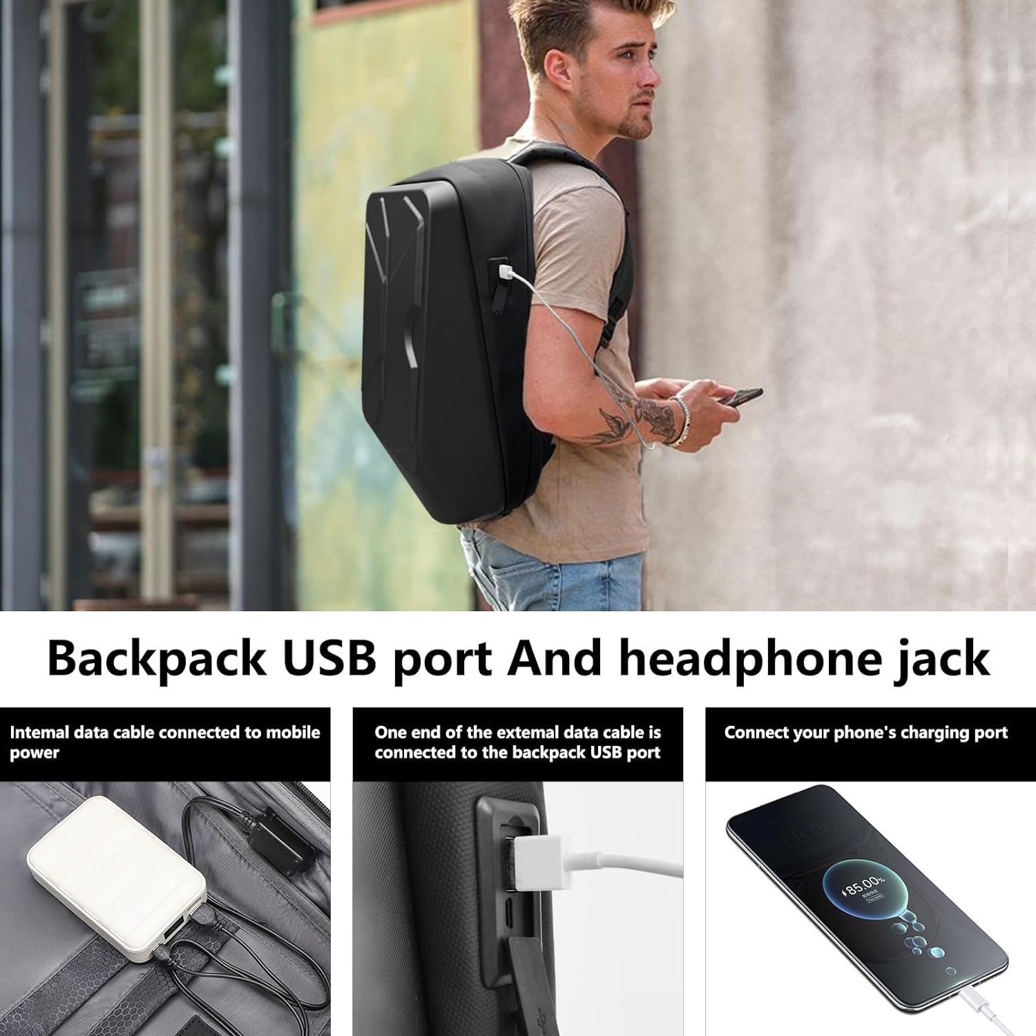 Rucsac multifunctional LHS182, MOSMAOO®, Rezistent la apa, cu Port de incarcare USB, smart casual pentru Business/ Calatorii si Laptop 15.6inchi, 30x13x45 cm, Gri ciment
