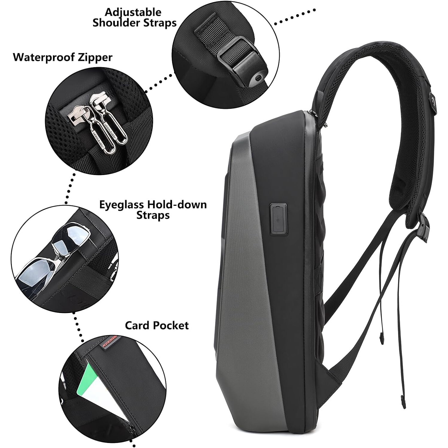 Rucsac multifunctional LHS182, MOSMAOO®, Rezistent la apa, cu Port de incarcare USB, smart casual pentru Business/ Calatorii si Laptop 15.6inchi, 30x13x45 cm, Gri ciment