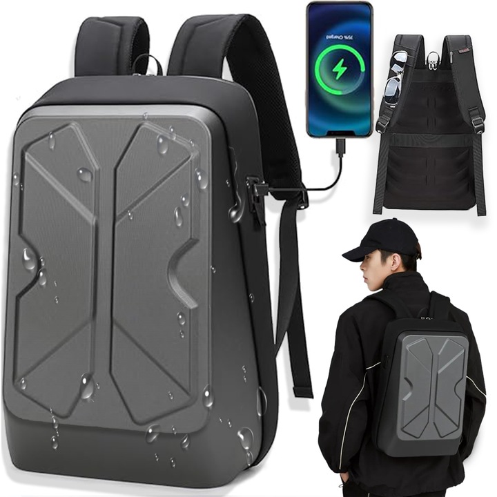 Rucsac multifunctional LHS182, MOSMAOO®, Rezistent la apa, cu Port de incarcare USB, smart casual pentru Business/ Calatorii si Laptop 15.6inchi, 30x13x45 cm, Gri ciment