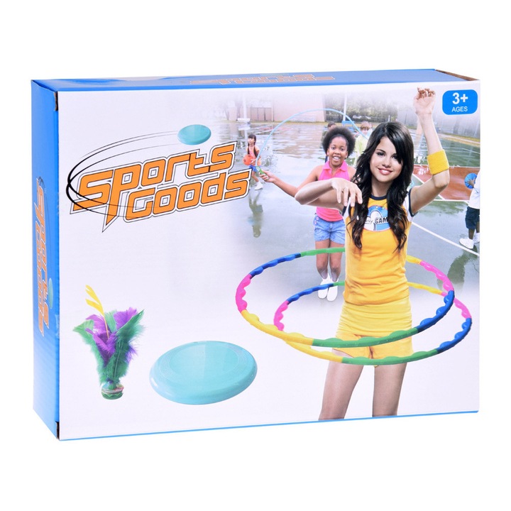 Set sport 5 in 1, ramiz, Plastic, cerc, franghie, frisbee, badminton, mingi de cauciuc, multicolor