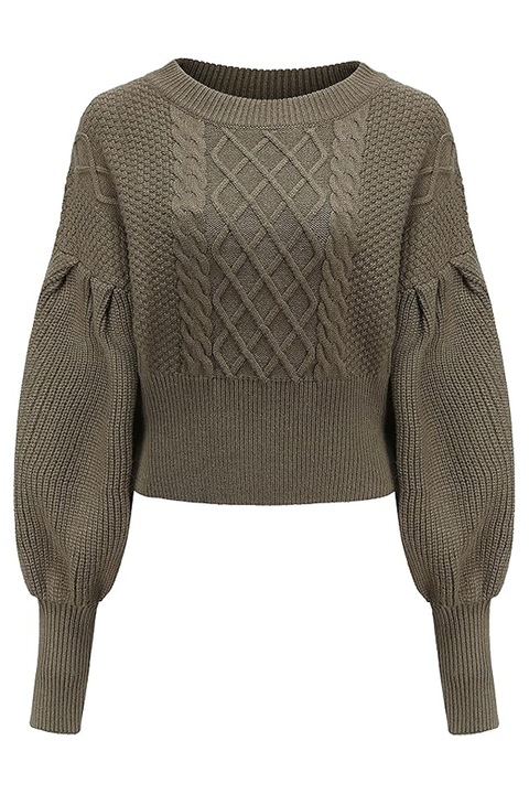 Pulover supradimensionat alb de lapte tricotat cu maneca lunga, bufanta pentru femei, SSLR, Verde inchis