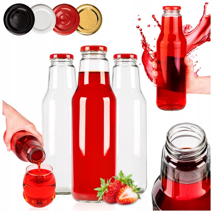 Set Sticle Din Sticla Pentru Suc Cu Capace Filetate, Superbutelki, 750 ml, Pentru Depozitarea Sucurilor De Casa, Rezistente si Durabile, De Inalta Calitate, Etanse, Inaltime 25 cm, Latime 7.7 cm, Multicolor, 5 Buc
