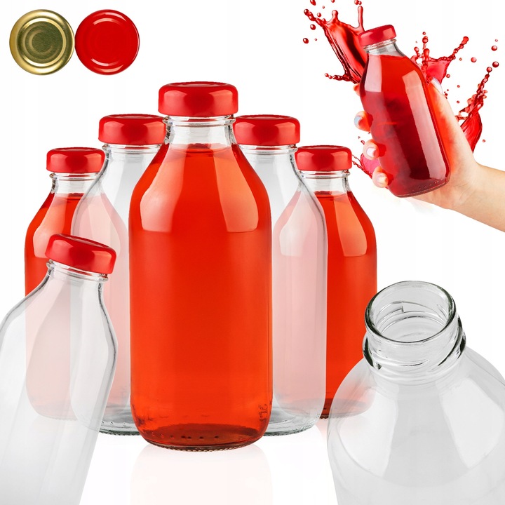 Set Sticle Cu Capace Filetate Kubuś, Superbutelki, Din Sticla, 330 ml, Pentru Depozitarea Sucurilor De Casa, Rezistente si Durabile, De Inalta Calitate, Etanse, 16 x 6.5 cm, 160 g, Multicolore, 50 Buc