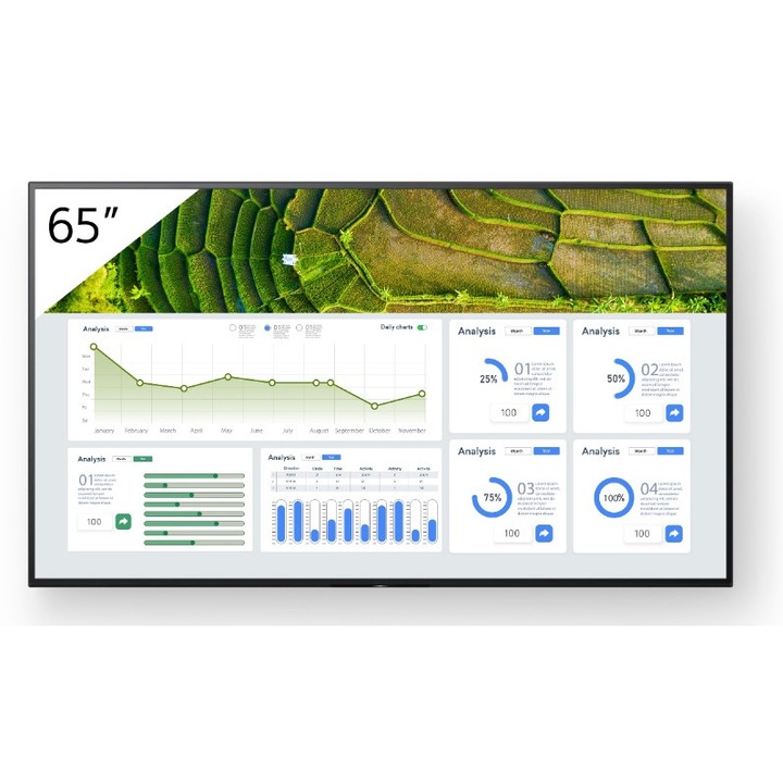 Professzionális kijelző SONY Pro BRAVIA LCD FW-65BZ30L 4K HDR 24/7 működéssel, álló/dönthető, Pro-Mode, Airplay és Chromecast