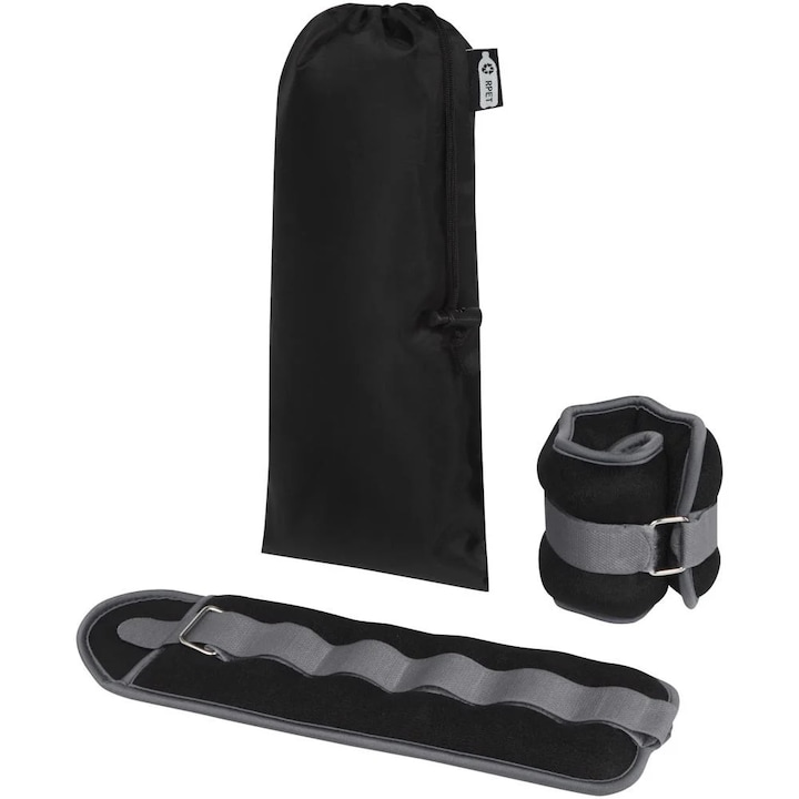 Комплект VENITIVO, състоящ се от 2 колана с тежести по 0,5 kg всеки и чанта, дължина x ширина x дебелина 27 cm x 11,5 cm x 2 cm, материал неопрен и полиестер, цвят черно сив