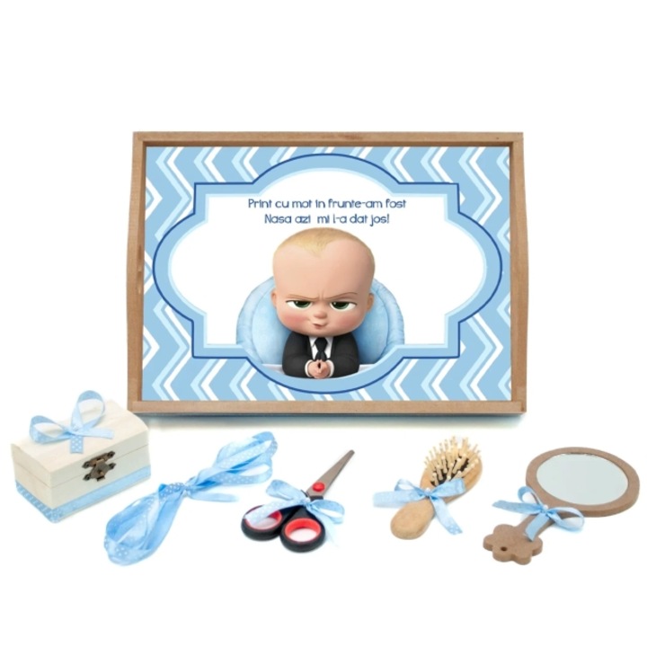 Mintás tálca szett, 6 db, "Baby Boss" modell, 35x20cm, Többszínű