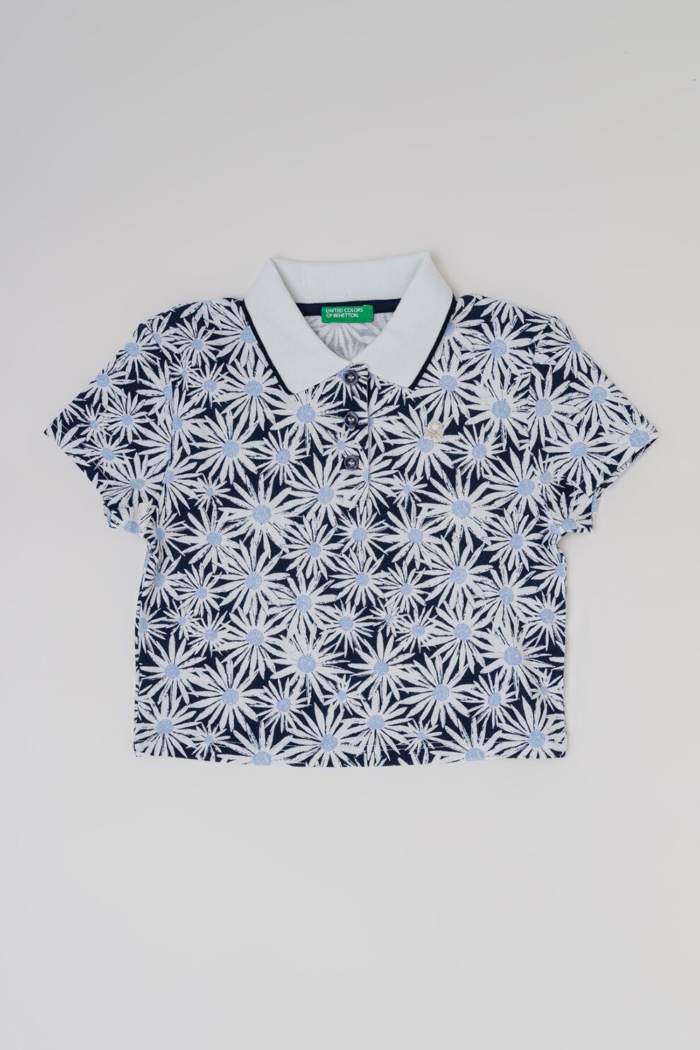 United Colors of Benetton, Tricou polo cu imprimeu grafic, Alb, Bleumarin, 150 CM