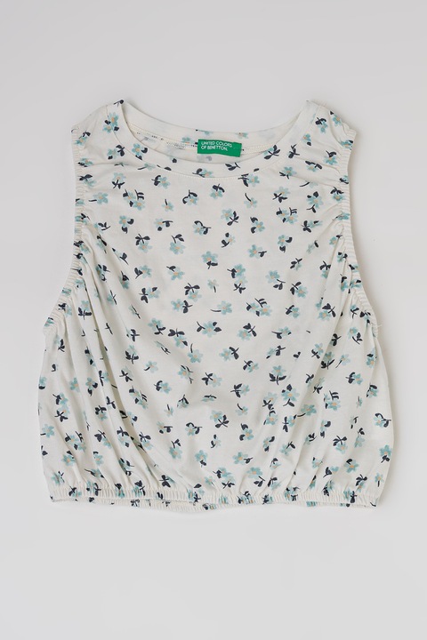 United Colors of Benetton, Mintás ujjatlan pamutpóló, Fehér/Zöld