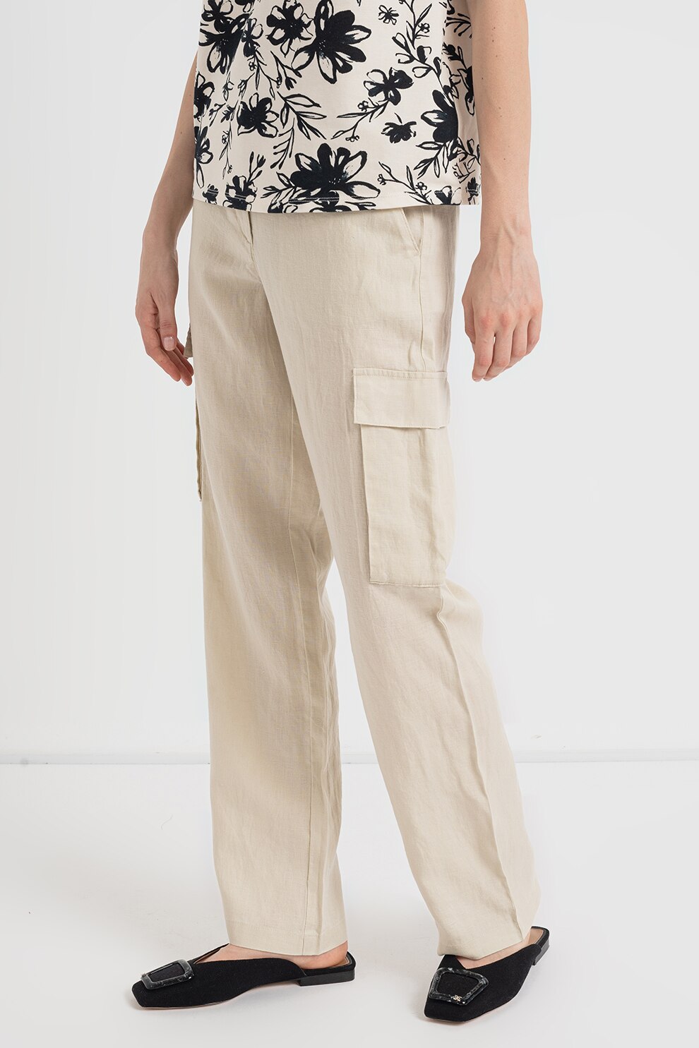 United Colors of Benetton, Pantaloni drepti cargo de in, Maro nisip, 38