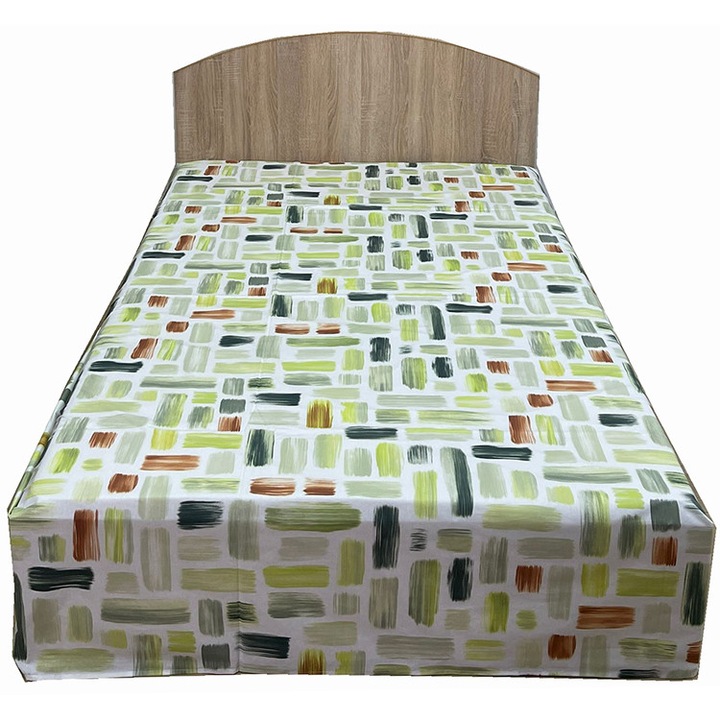 Cearceaf alb/multicolor 210x240cm, pat mediu, saltea de 140-160cm, din bumbac ranforce CR210252