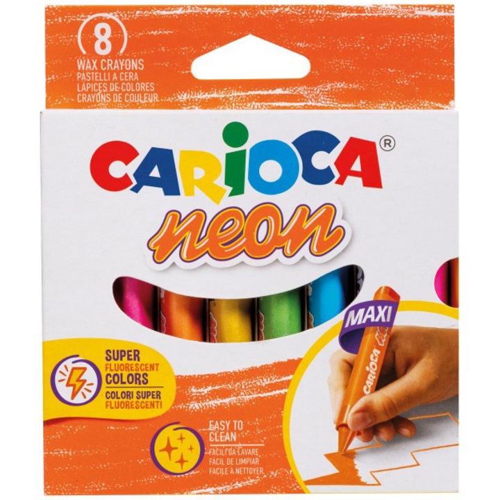 Восъчни пастели Carioca Jumbo Neon, 8 цвята/комплект