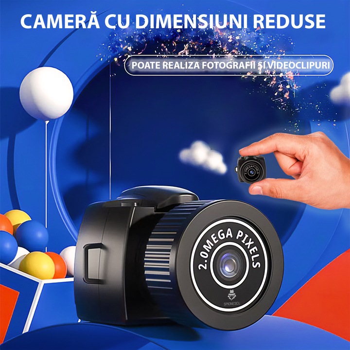 Мини спортна камера, EJ Products, Y2000 HD, малка и компактна, резолюция на снимката 2 mp, VGA видео, автономност 1h, черен