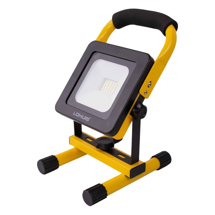 Proiector Led portabil, cu acumulator, 10W, 700lm, IP54, galben/negru, lumina rece