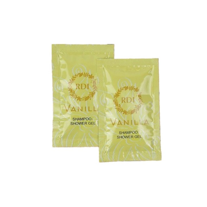 250 db-os szállodai sampon/tusfürdő Vanilla RDI készlet, flowpack műanyag zacskó, 10 ml