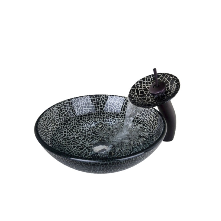 Set lavoar si baterie baie, Blackswan, Tip M61, model negru/ mozaic, dimensiune 41.5 cm