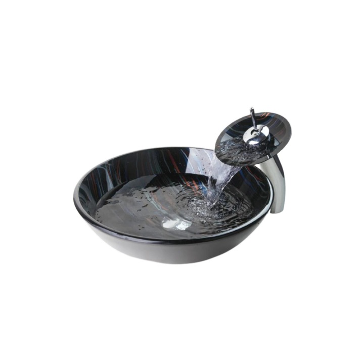 Set lavoar si baterie, Blackswan, Tip M56, negru/ dungi colorate, 42 cm