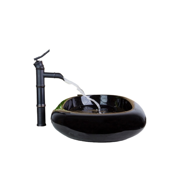 Set lavoar si baterie, Blackswan, Tip M20, ceramica neagra, 63 cm