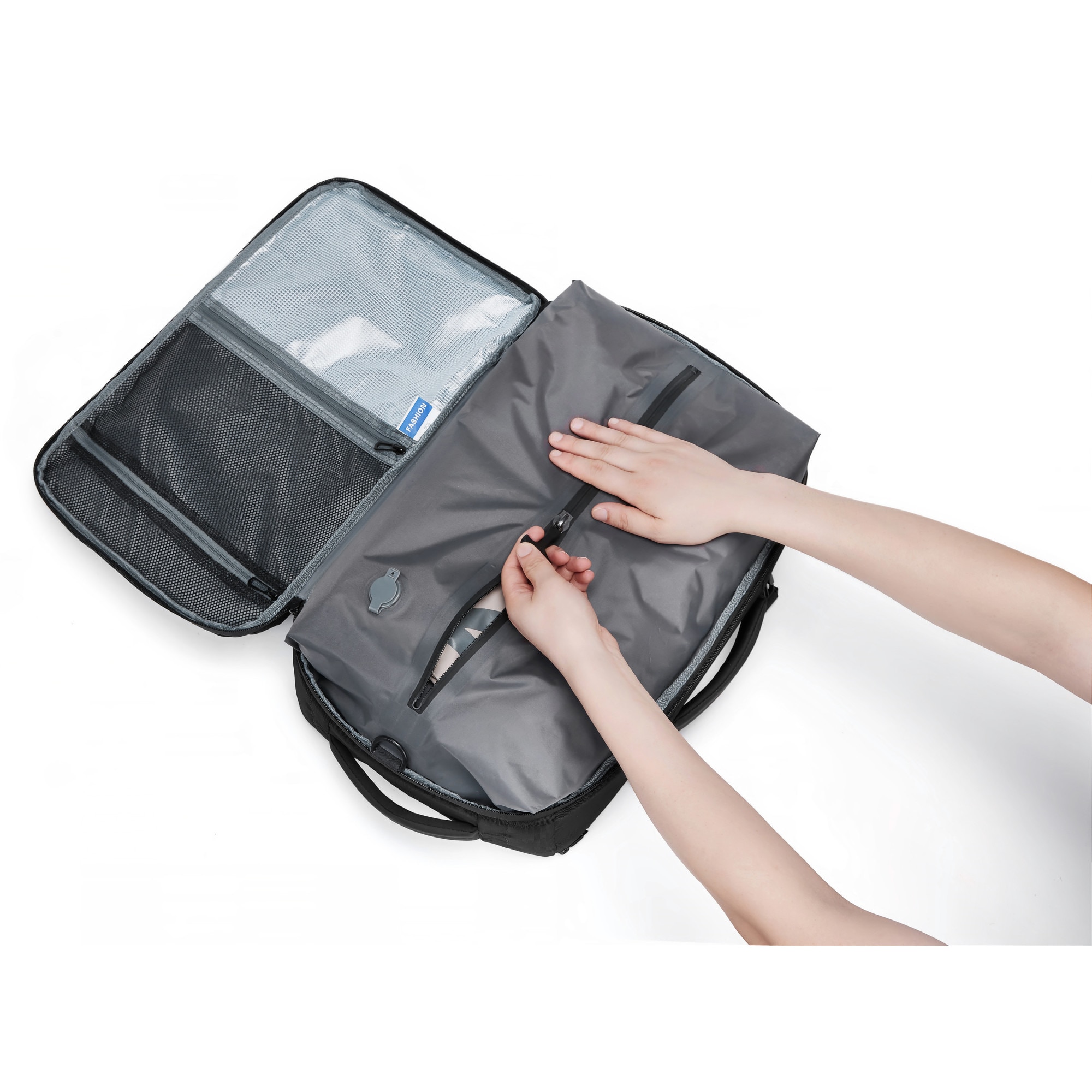 Rucsac cu Vacuum, 22-45 L, Multifunctional, Rezistent la apa, Pompa de aer inclusa, Laptop 15.6 inchi, 46x15x32 cm, Negru