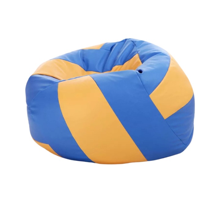 Puf Fotoliu Ecopuf Volei, Piele Ecologica, 90x65 cm, Husa Detasabila, Albastru si Auriu, Design Ergonomic, Confort Superior pentru Relaxare in Living, Dormitor, Camera Copii