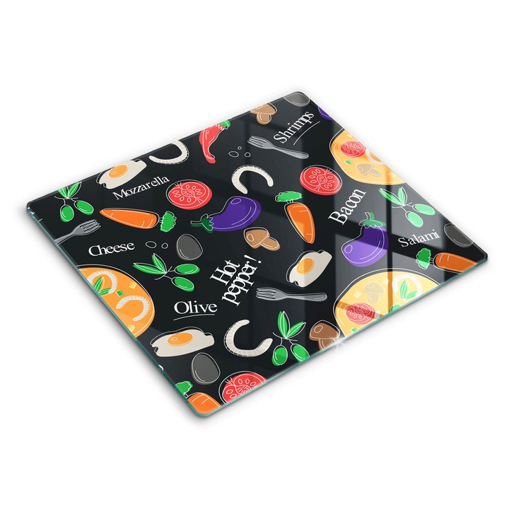 Dekoratív üveg, Wallfluent, Élelmiszer illusztráció, Sokszínű, 60x52 cm