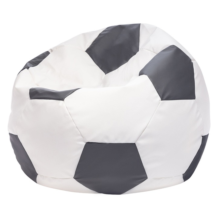 Fotoliu Puf Ecopuf Minge Fotbal, Piele Ecologica, Marimea M 45x65cm, Husa Detasabila, Culoare Ash, Design Sportiv, Confort Ergonomic, Ideal Euro 2024, pentru Camera Copiilor si Living