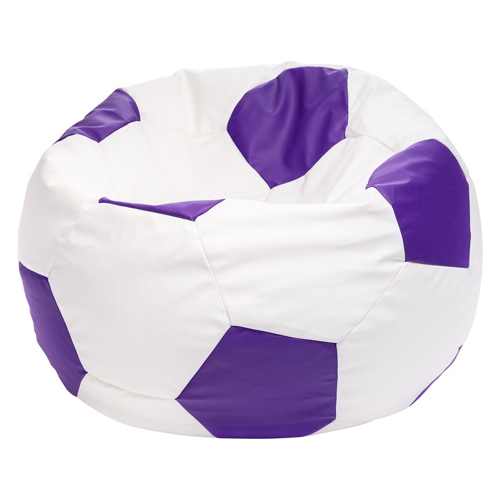 Fotoliu Puf Tip Minge Fotbal Ecopuf Model Fotbal M, Piele Ecologica, Confortabil si Relaxant, Dimensiuni 45x65cm, Design Violet, Perfect pentru fani Euro 2024, Camera Copii, Living, Sufragerie