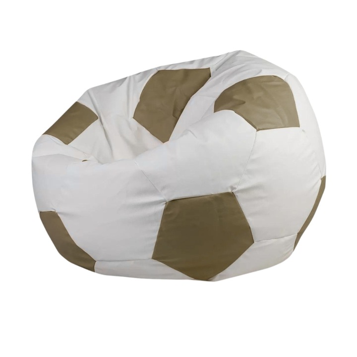 Babzsák fotel, ökológiai bőr, futballlabda, L-es méret, 55x90 cm, levehető huzat, Euro 2024, cappucino